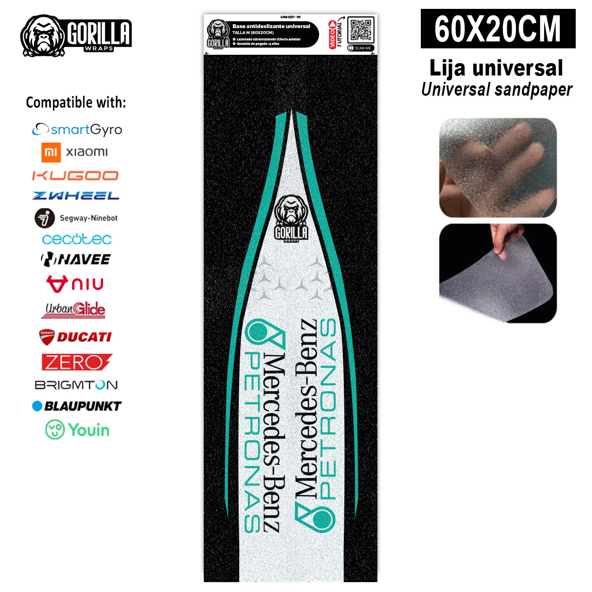 Base antideslizante universal Mercedes Petronas - Talla M - (Xiaomi, Smartgyro, Kukirin, Ninebot, Niu, Kaboo, Teverun) [Gorilla]