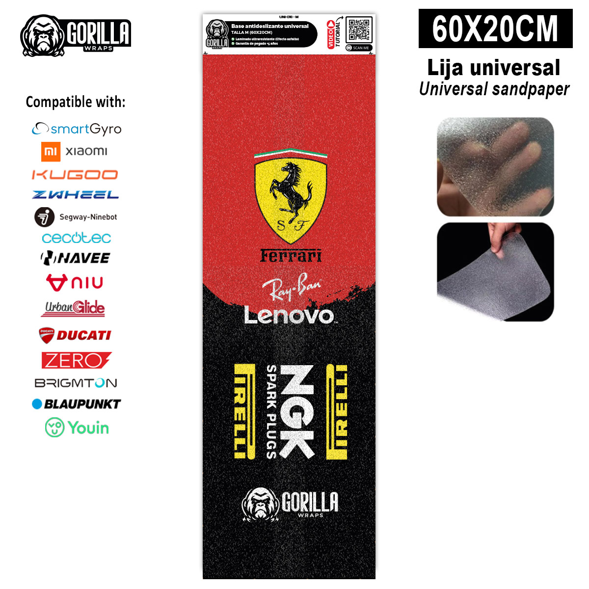 Base antideslizante universal Ferrari - Talla M - (Xiaomi, Smartgyro, Kukirin, Ninebot, Niu, Kaboo, Teverun) [Gorilla]
