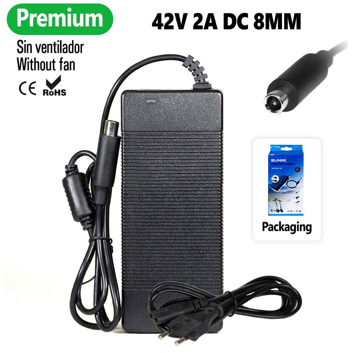 Cargador premium para Xiaomi y Ninebot 42V 2A (conector DC8MM) [Suniik]
